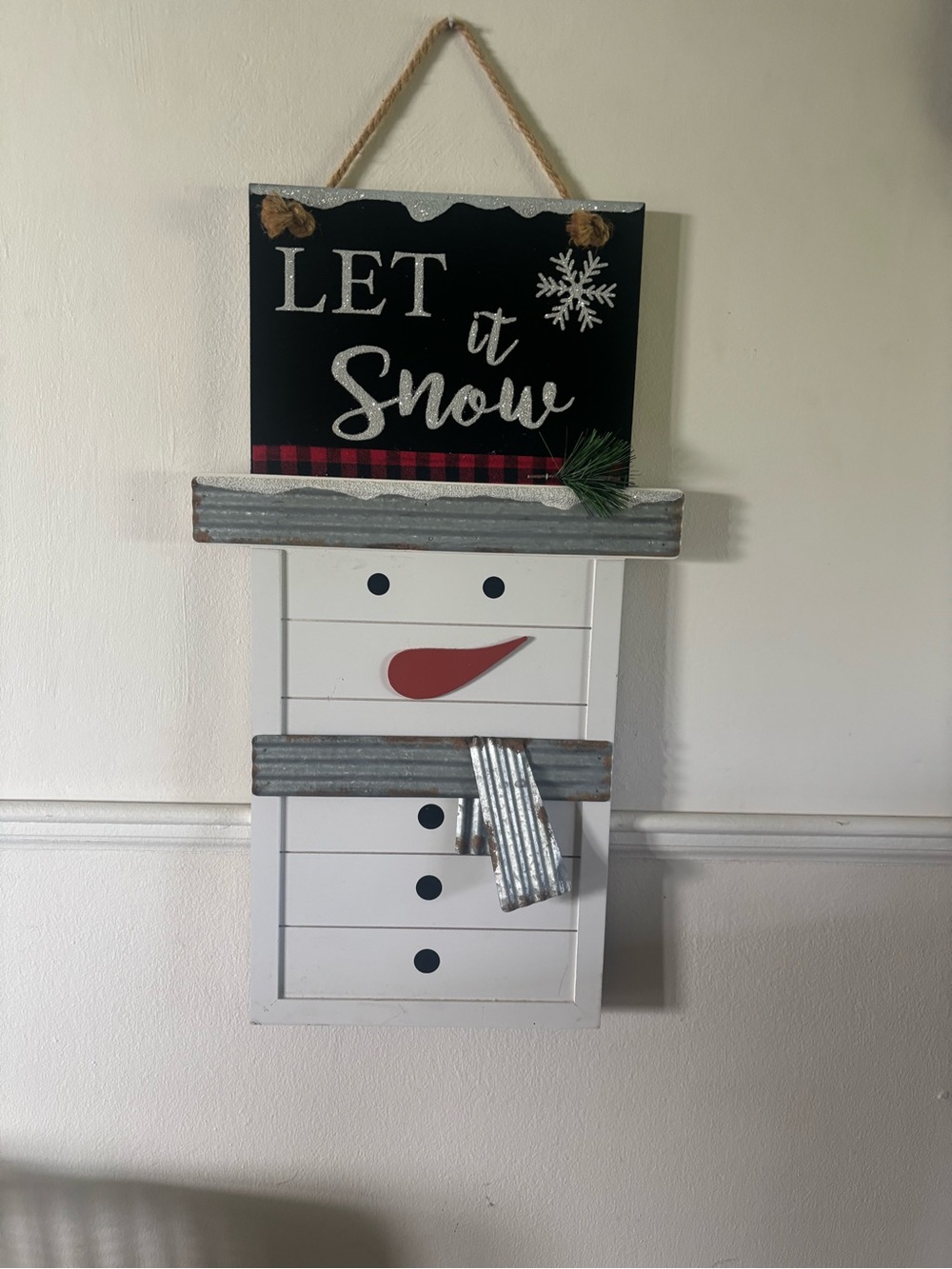 Let It Snow Snowman Wall Decor - White and Black Holiday Sign